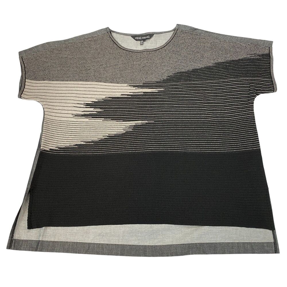 Ming Wang Blouse Shirt Womens PS Gray Striped High‎ Low Slit